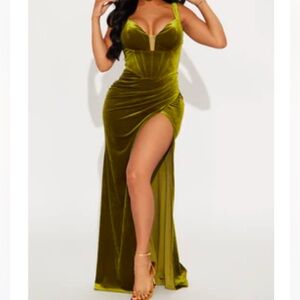 Elegant Olive Green Velvet Gown